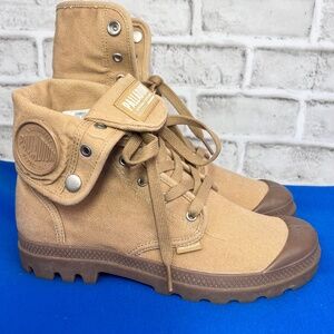Like New |•PALLADIUM•| Tan Canvas Convertible Combat Ankle Boots Size 9